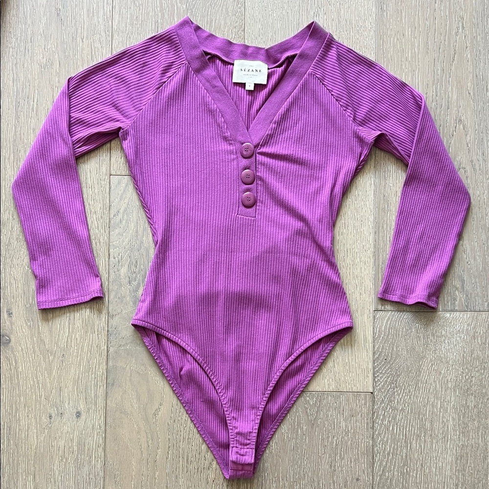 Sezane Purple Ribbed Bodysuit